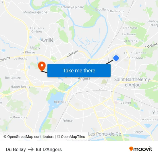Du Bellay to Iut D'Angers map