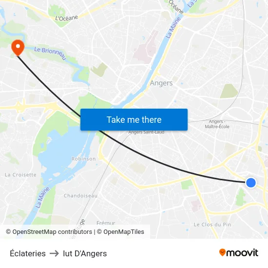 Éclateries to Iut D'Angers map