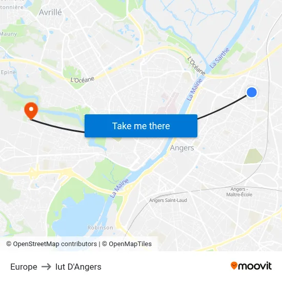 Europe to Iut D'Angers map