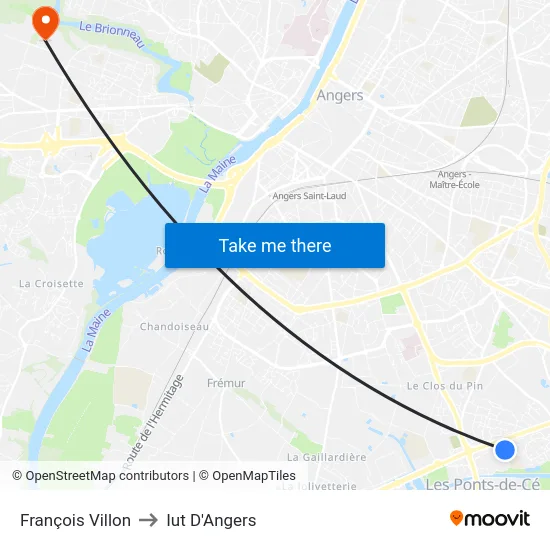 François Villon to Iut D'Angers map