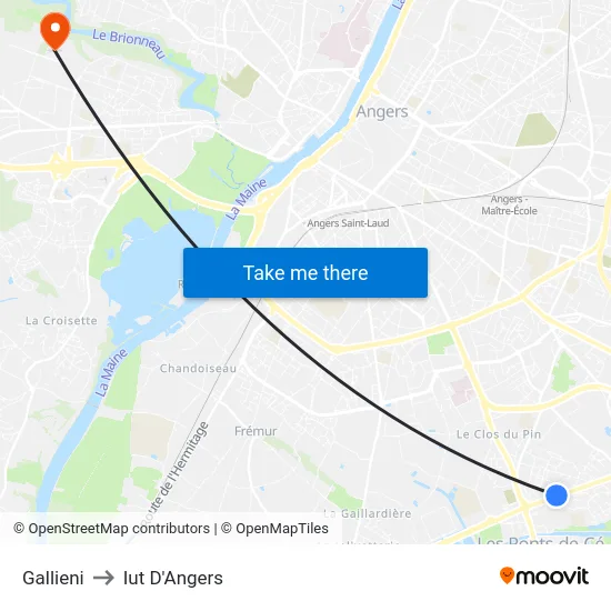 Gallieni to Iut D'Angers map