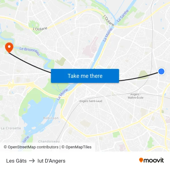 Les Gâts to Iut D'Angers map