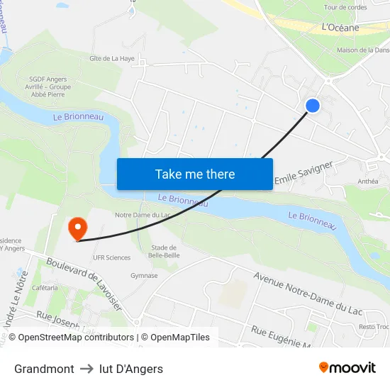 Grandmont to Iut D'Angers map