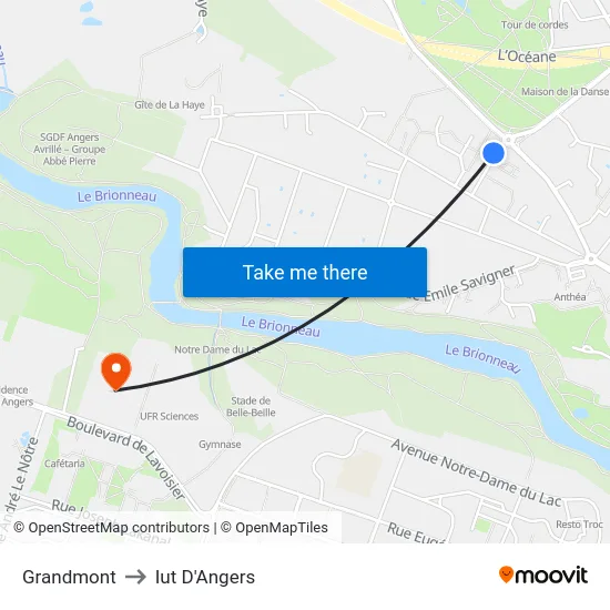 Grandmont to Iut D'Angers map