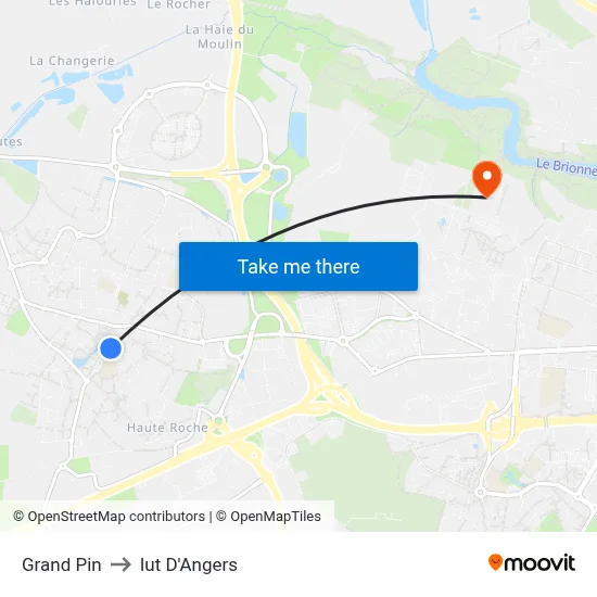 Grand Pin to Iut D'Angers map