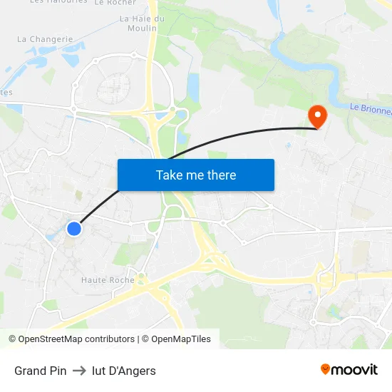 Grand Pin to Iut D'Angers map