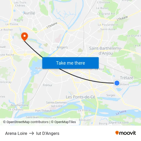 Arena Loire to Iut D'Angers map