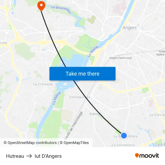 Hutreau to Iut D'Angers map