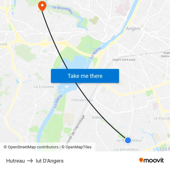 Hutreau to Iut D'Angers map