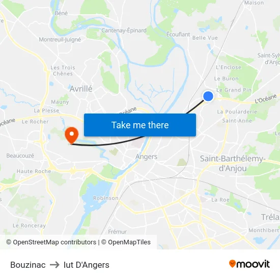 Bouzinac to Iut D'Angers map