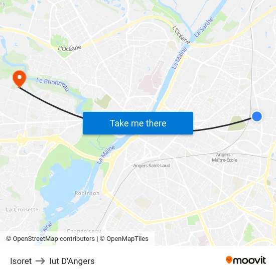 Isoret to Iut D'Angers map