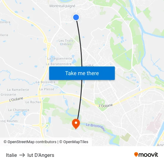Italie to Iut D'Angers map