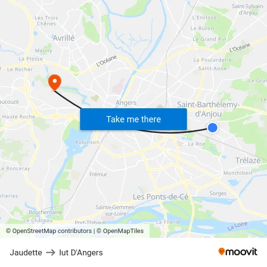 Jaudette to Iut D'Angers map