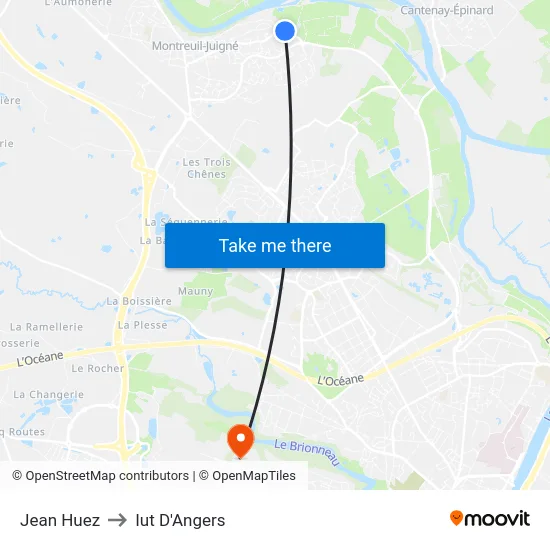 Jean Huez to Iut D'Angers map