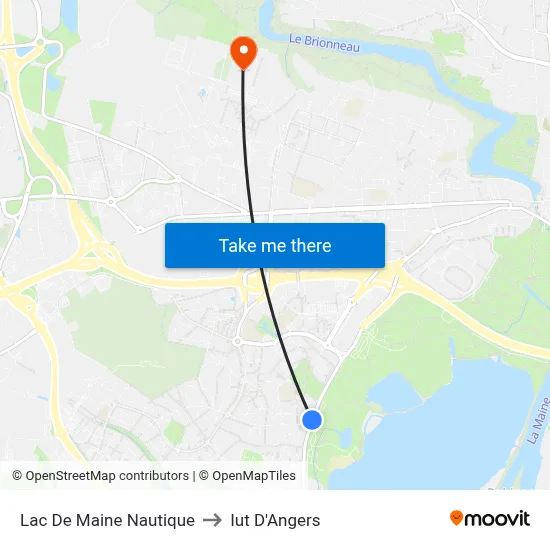Lac De Maine Nautique to Iut D'Angers map