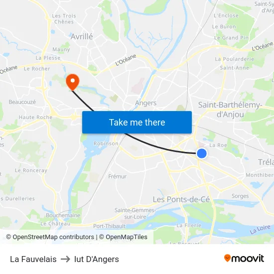 La Fauvelais to Iut D'Angers map