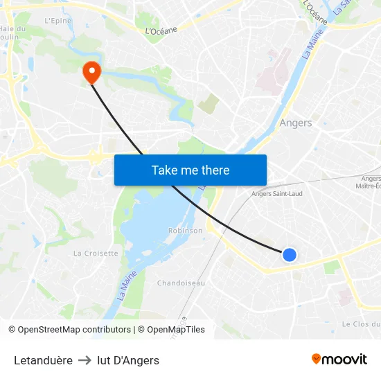 Letanduère to Iut D'Angers map