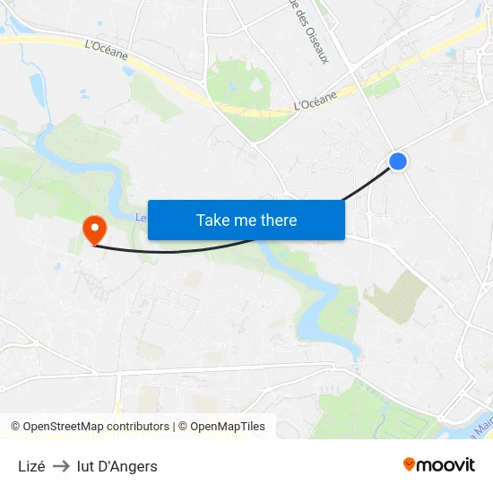 Lizé to Iut D'Angers map