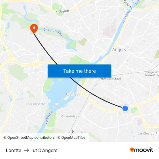 Lorette to Iut D'Angers map