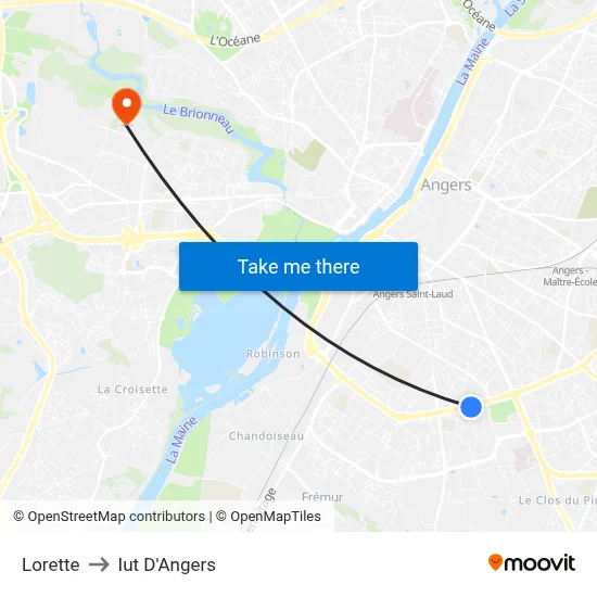 Lorette to Iut D'Angers map