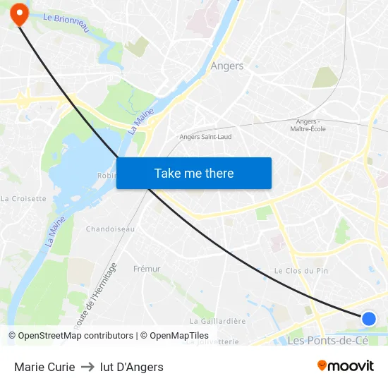Marie Curie to Iut D'Angers map