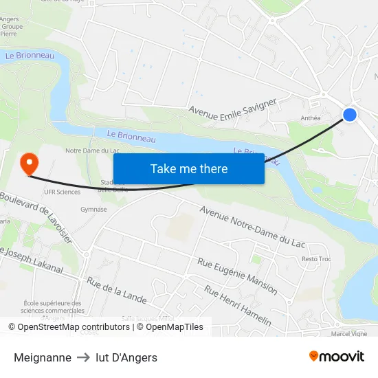 Meignanne to Iut D'Angers map