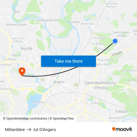 Millardière to Iut D'Angers map