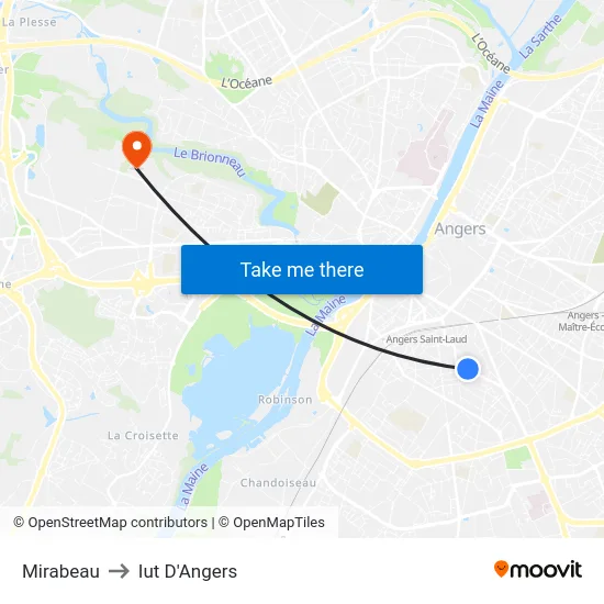 Mirabeau to Iut D'Angers map