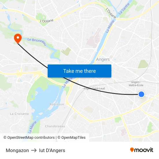 Mongazon to Iut D'Angers map