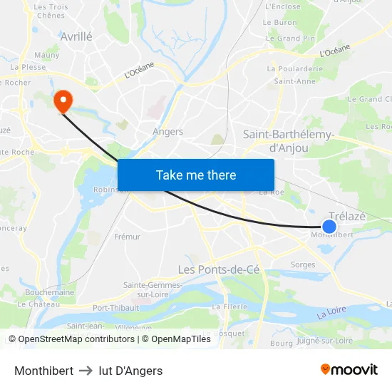 Monthibert to Iut D'Angers map