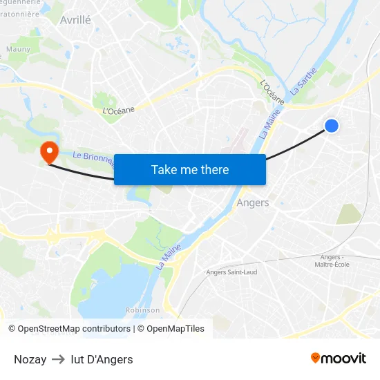 Nozay to Iut D'Angers map