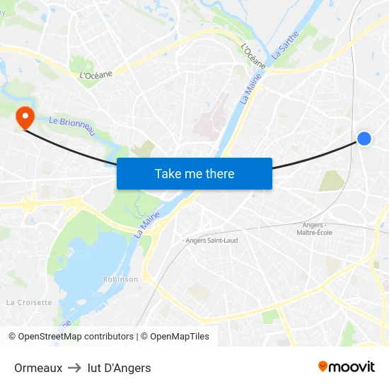 Ormeaux to Iut D'Angers map