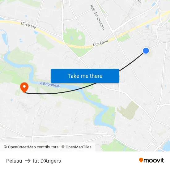 Peluau to Iut D'Angers map