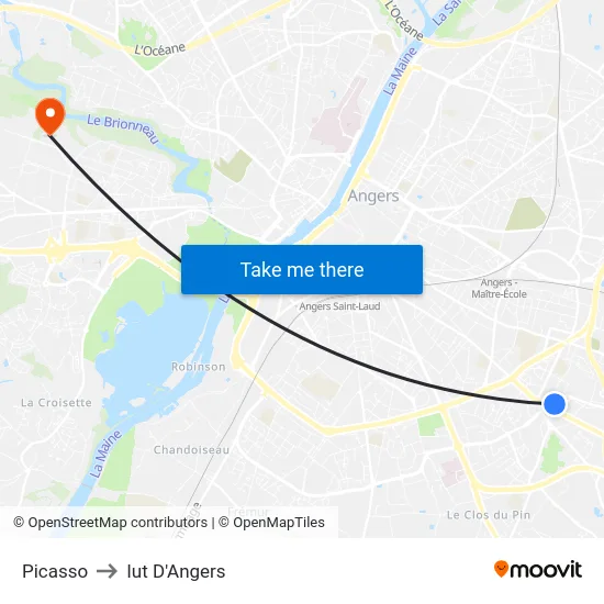 Picasso to Iut D'Angers map