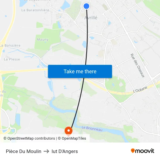 Pièce Du Moulin to Iut D'Angers map