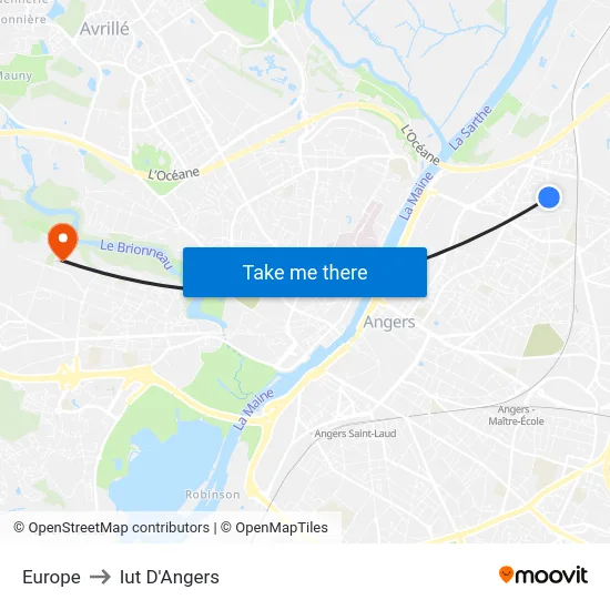 Europe to Iut D'Angers map