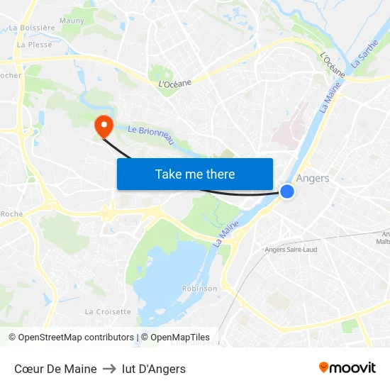 Cœur De Maine to Iut D'Angers map