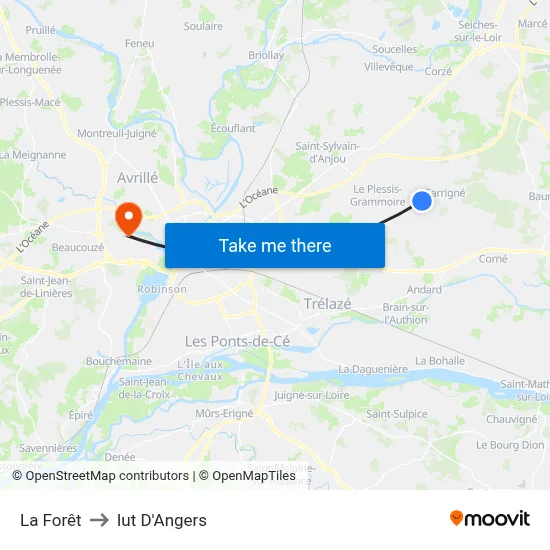 La Forêt to Iut D'Angers map