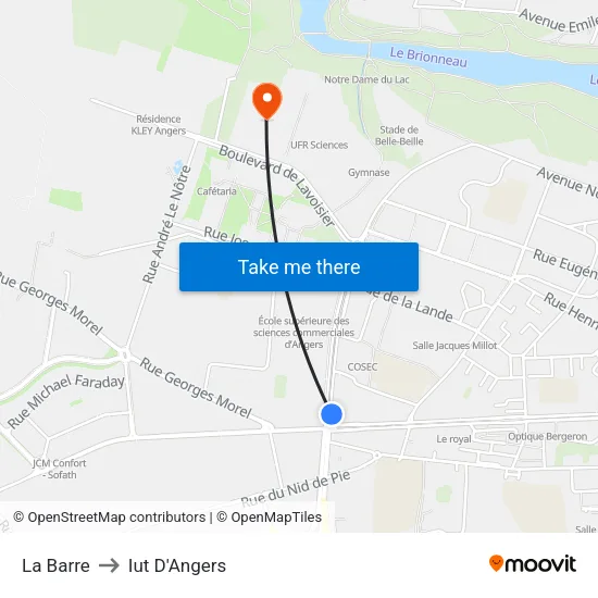La Barre to Iut D'Angers map