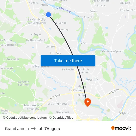 Grand Jardin to Iut D'Angers map