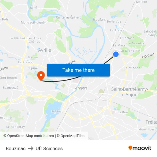 Bouzinac to Ufr Sciences map