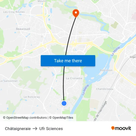 Châtaigneraie to Ufr Sciences map