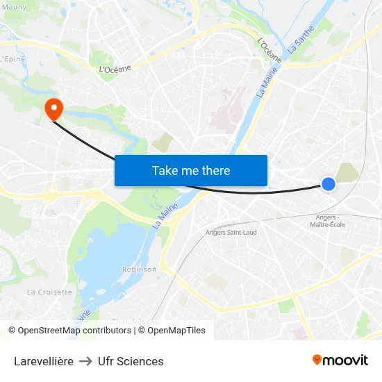 Larevellière to Ufr Sciences map