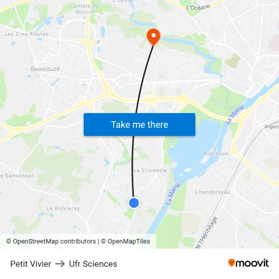Petit Vivier to Ufr Sciences map