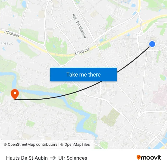 Hauts De St-Aubin to Ufr Sciences map