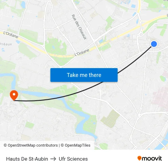 Hauts De St-Aubin to Ufr Sciences map