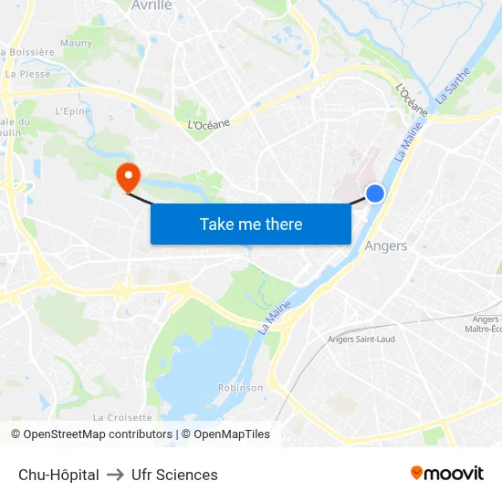 Chu-Hôpital to Ufr Sciences map