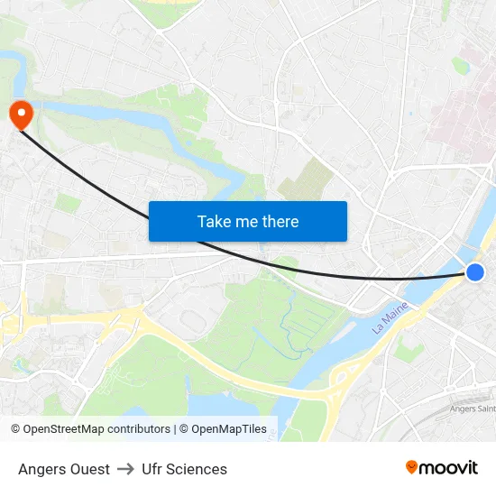 Angers Ouest to Ufr Sciences map