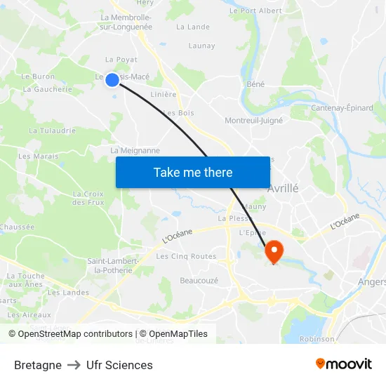 Bretagne to Ufr Sciences map