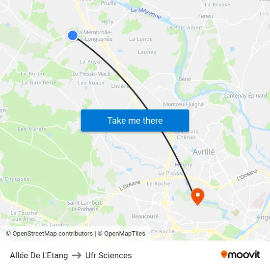 Allée De L'Etang to Ufr Sciences map